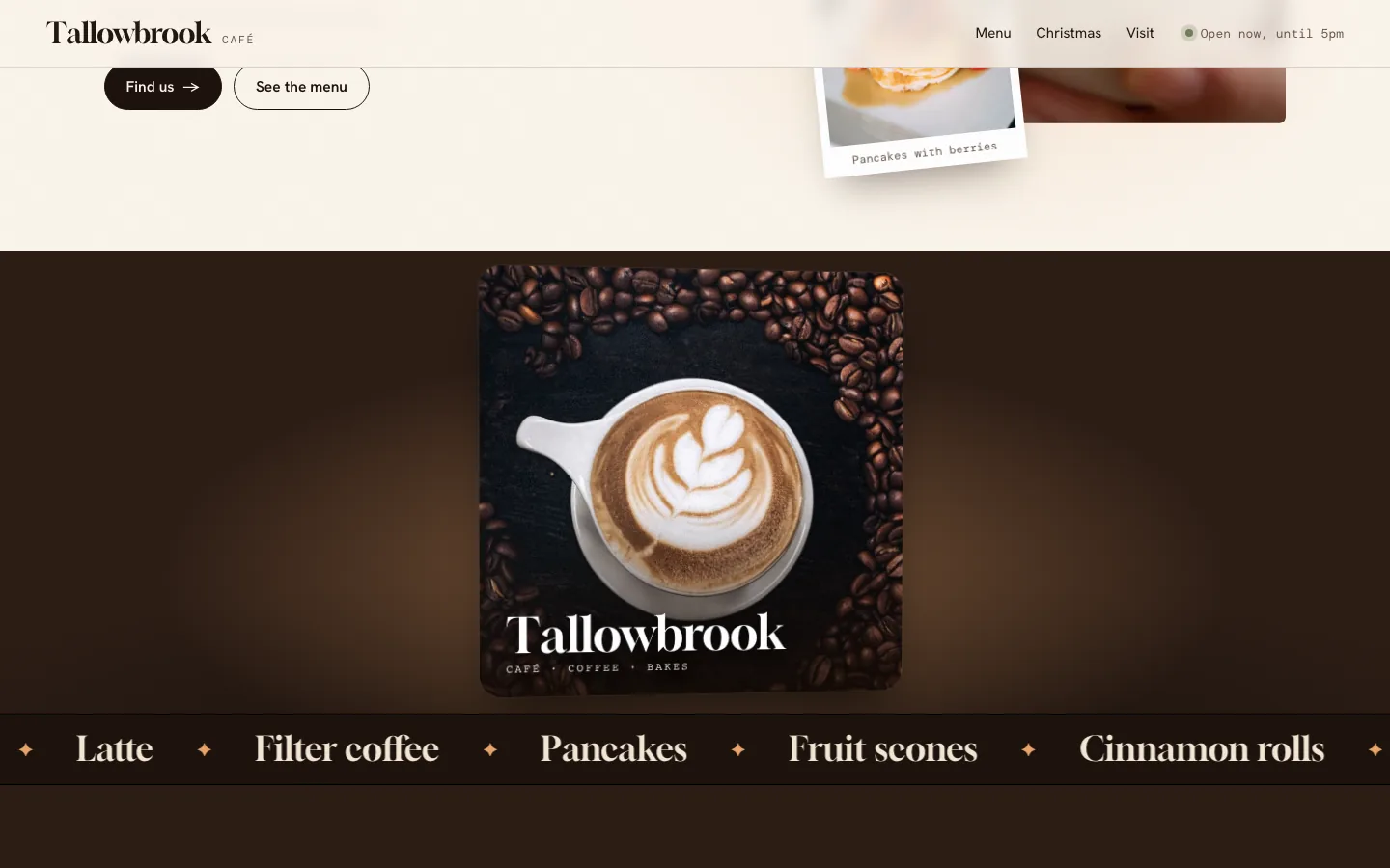 After: the new Tallowbrook Café demo site on a laptop. It has the café's own name, words and photos.
